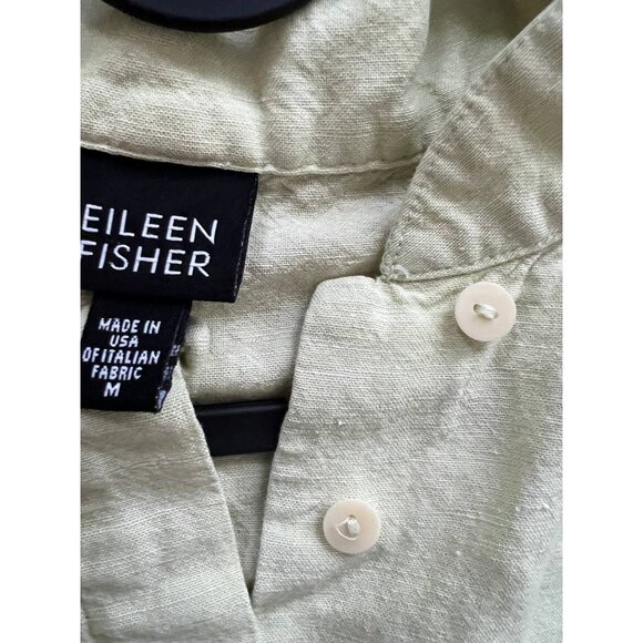 Eileen Fisher linen button down USA made top yellow shirt Medium A001469 - Picture 3 of 10